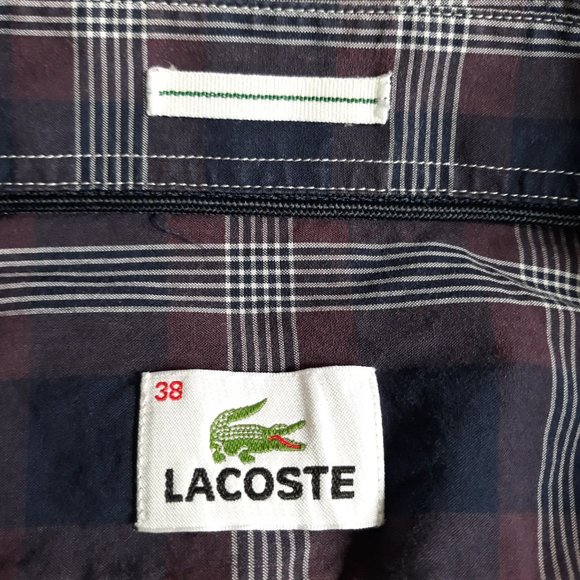 Lacoste Button Down Shirt Mens Size 38 Multicolor Plaid Long Sleeve Croc Logo - Picture 11 of 12